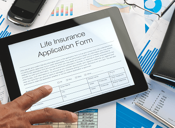 life insurance application form on a tablet